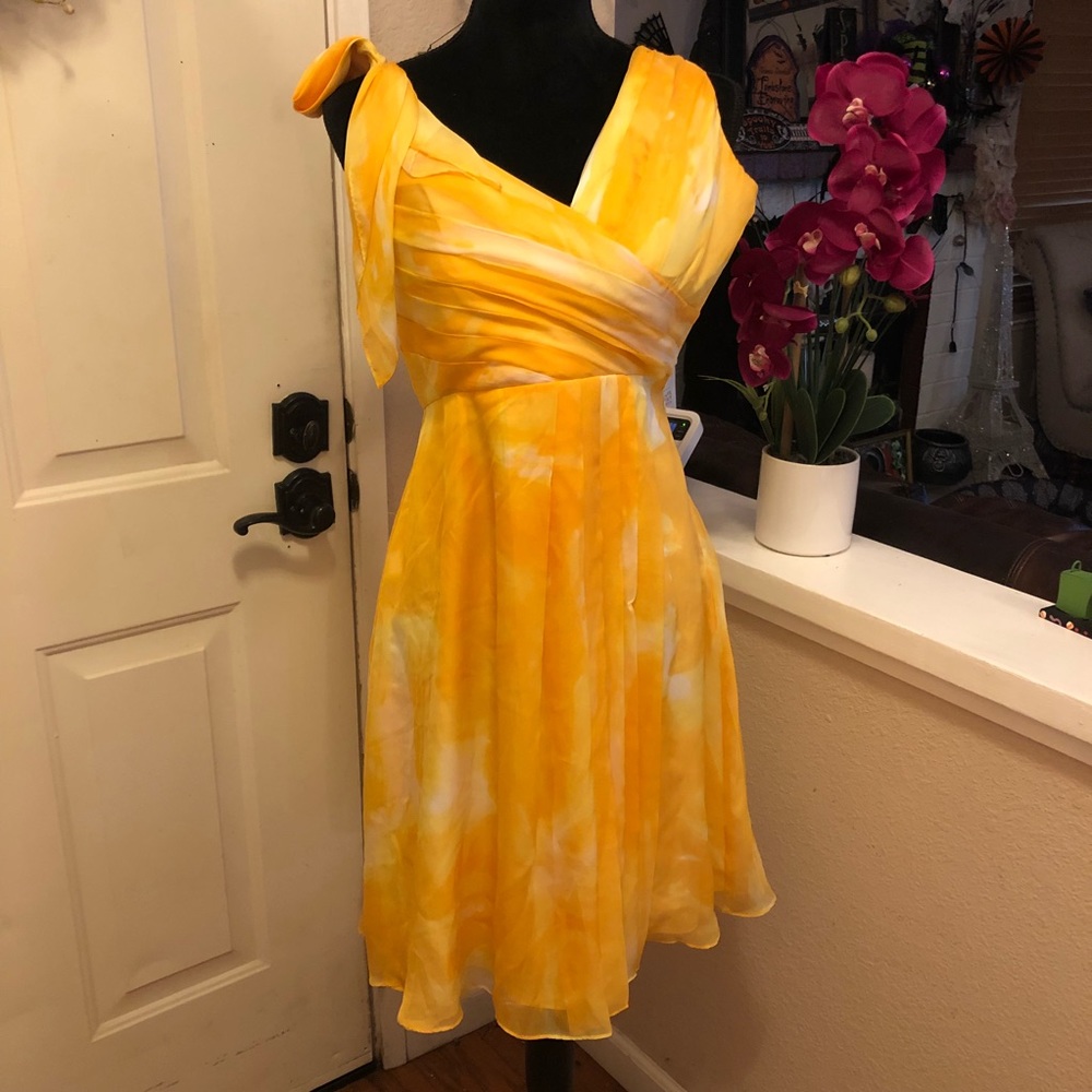 Kay Unger Yellow Tie Shoulder Dress